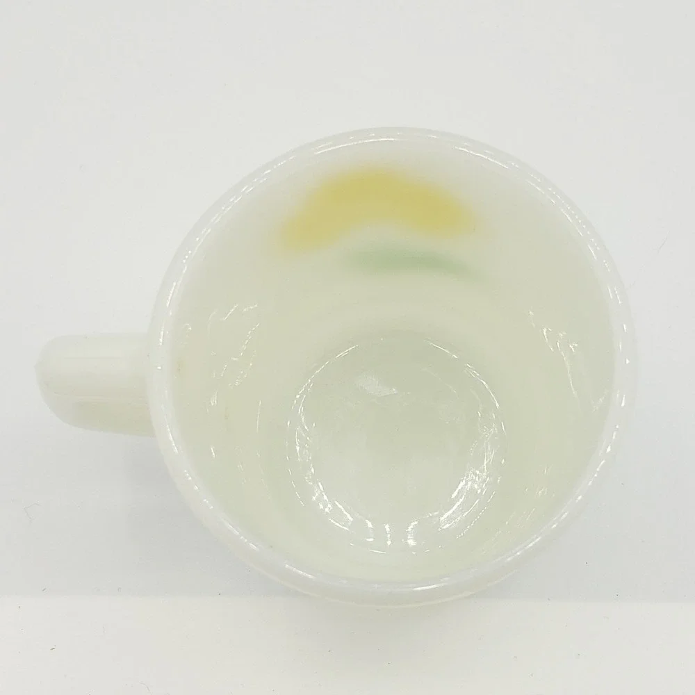 Anchor Hocking Fire King Milk Glass Cup with Yellow Poppy Flower‎ Stackable